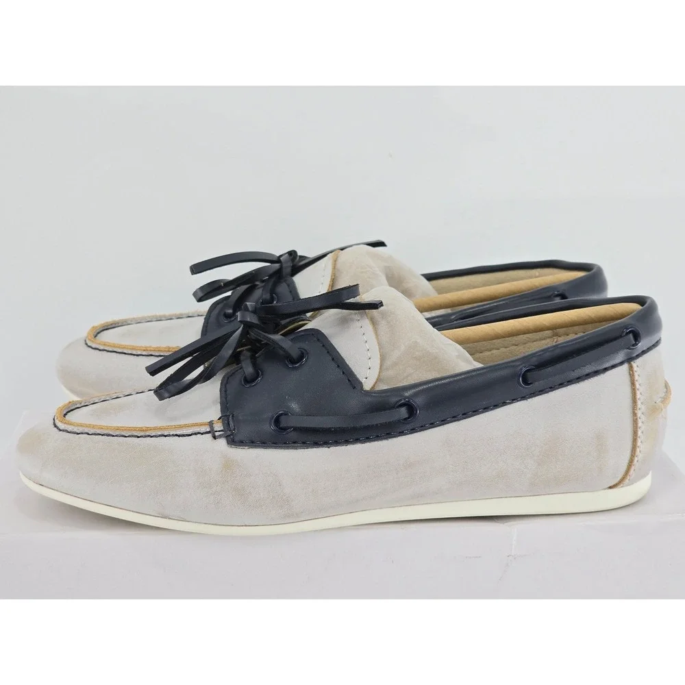 Nine West Yacht Boat Shoes Womens 7 White Navy Leather Moccasins - New